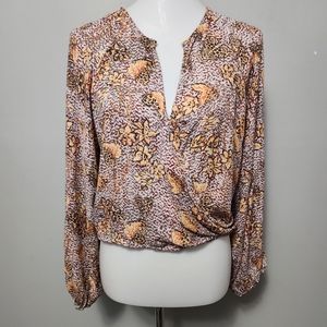 Rachel Zoe brown floral animal print surlice bubble sleeve blouse size medium